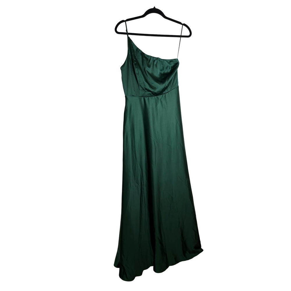 Maniju Emerald Green Satin One Shoulder Maxi Dress MF2776 Formal Gown Green M